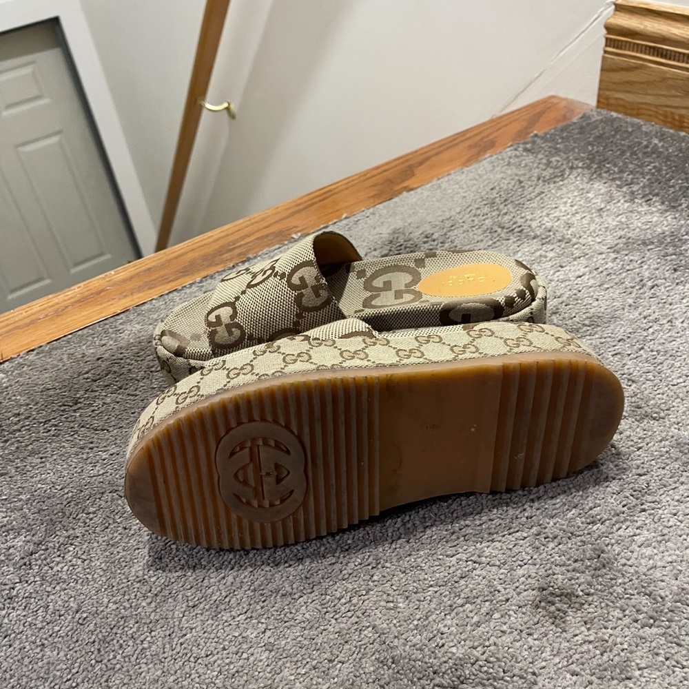 Gucci Beige Monogram Platform Clogs - image 3